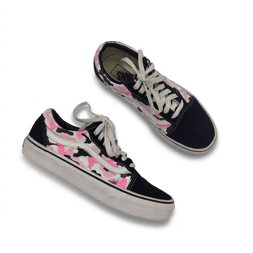 Vans Womens Skater Y2K Retro Old Skool Sneakers 7.5 Shoes Pink Black Camo Cow